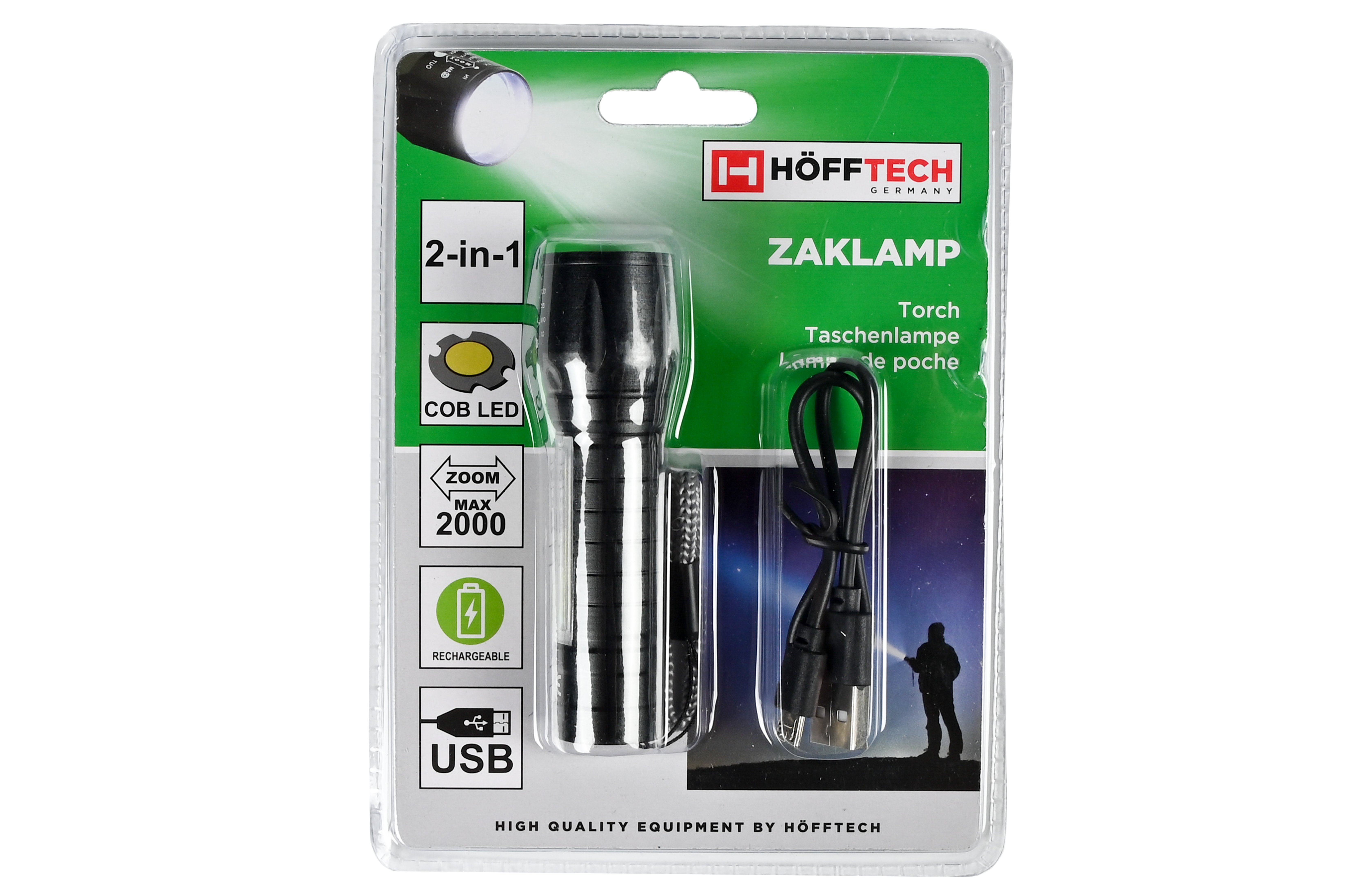 Kraftfull 2-i-1 Uppladdningsbar Ficklampa med COB-LED