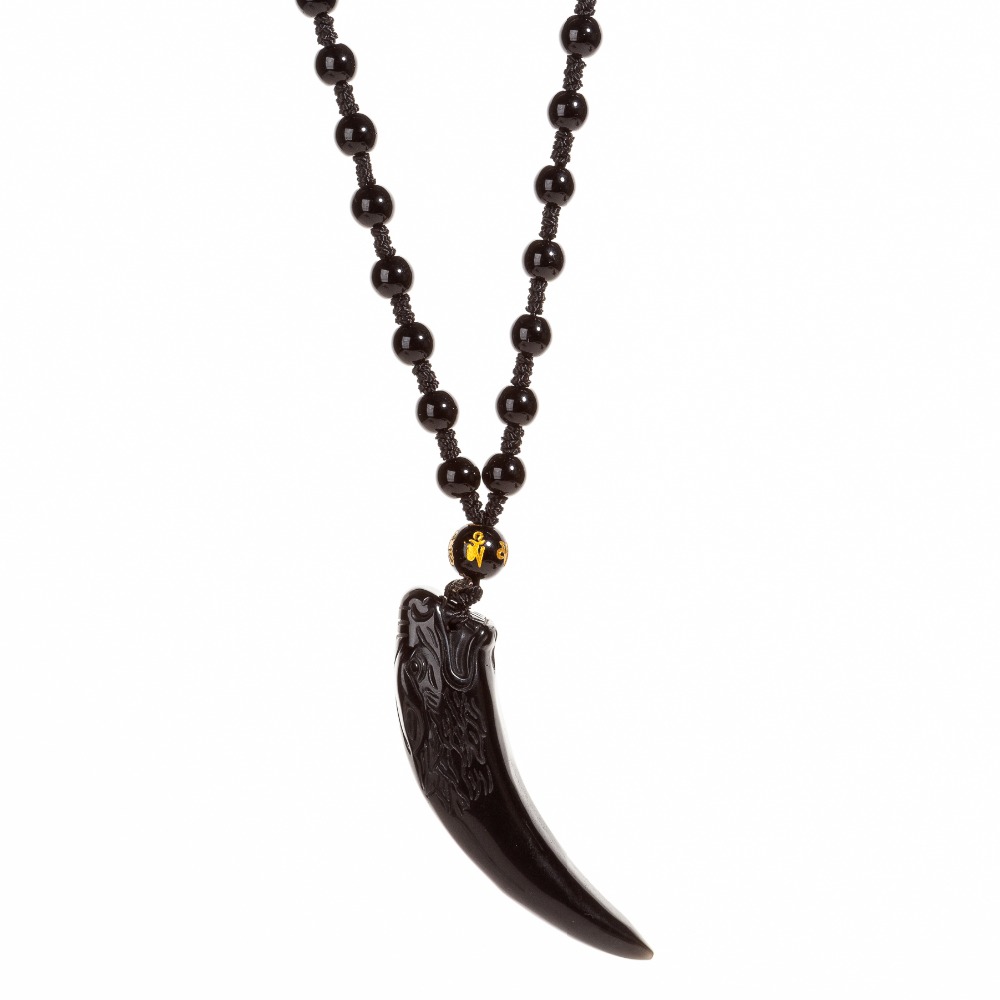 Stilren Obsidian Vargtand Charm Halsband