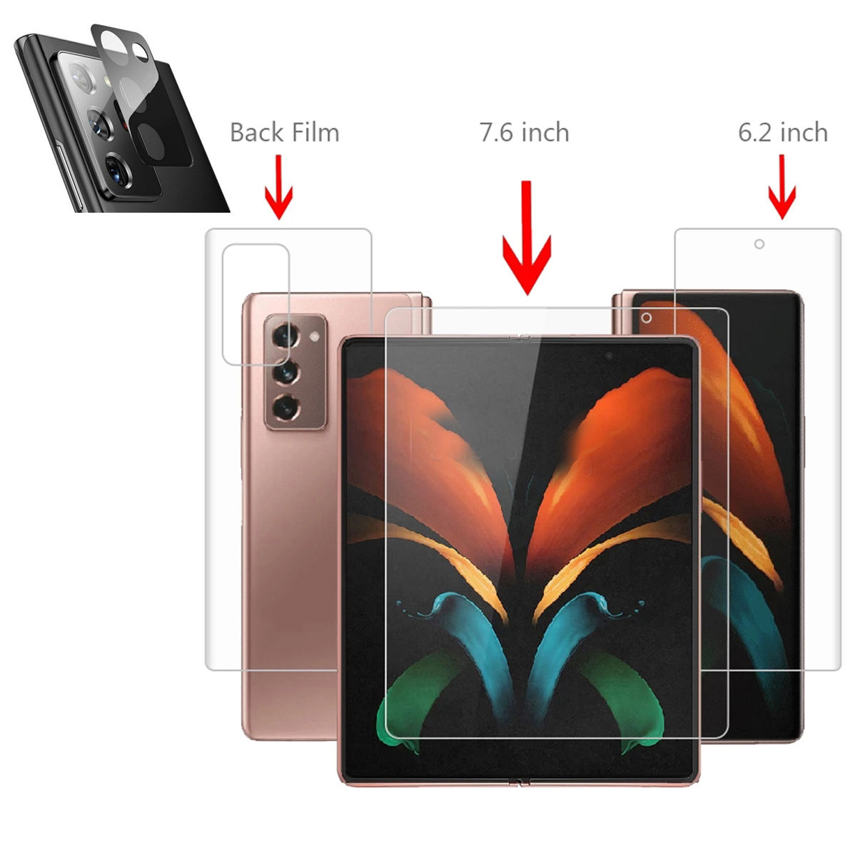 3-PACK 4-in-1 Galaxy Z Fold 2 Skärmskydd 2.5D Kameralinsskydd