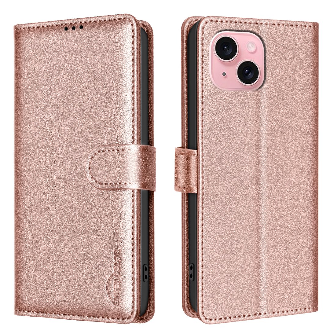 iPhone 15 - Magnetiskt Plånboksfodral i Premiumläder