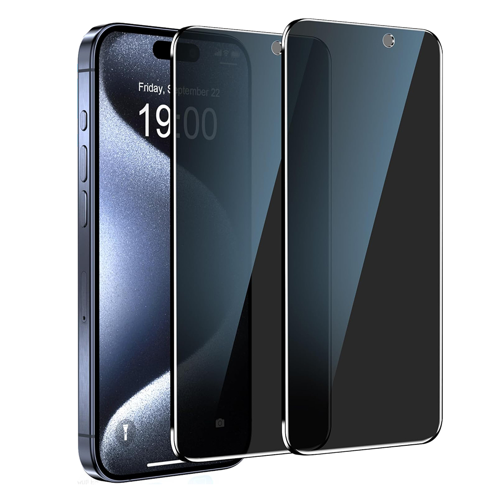 2-Pack Ceramic Skärmskydd 2.5D Svart Anti Spy för iPhone 15 Pro Max
