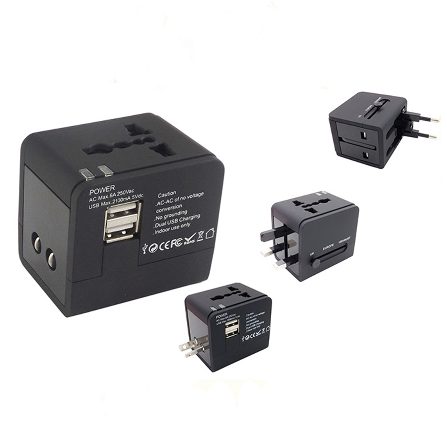 Internationell Universal Duel USB Reseadapter Väggadapter