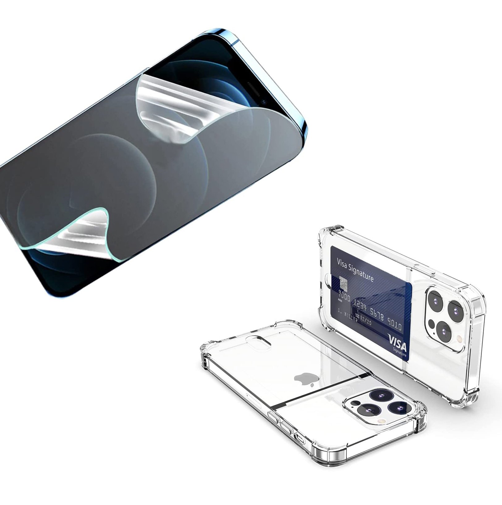iPhone 14 Pro - Skal med Korthållare & Hydrogel Skärmskydd