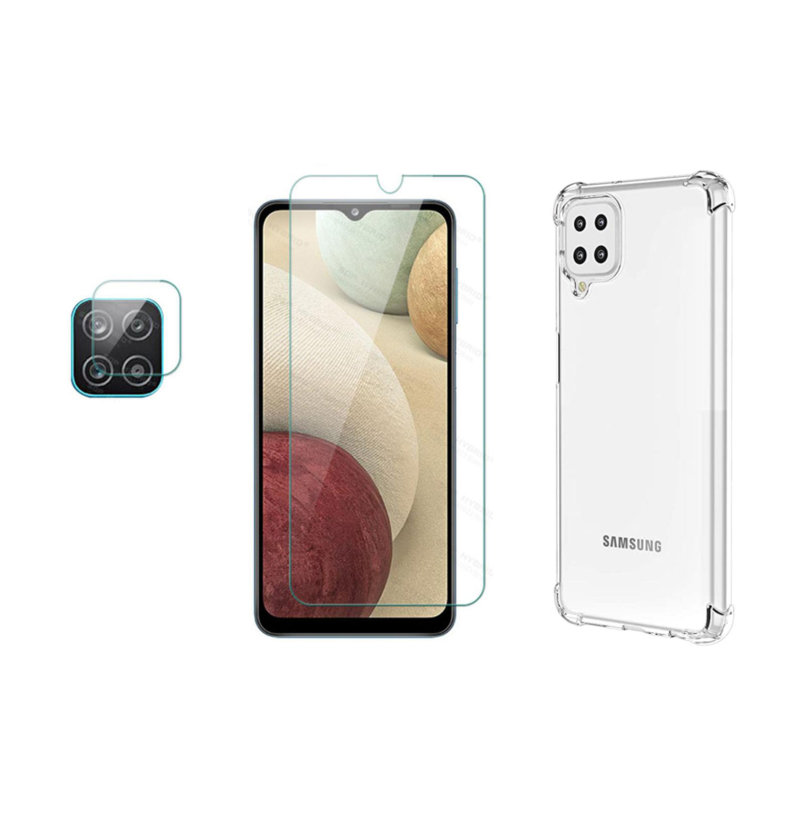 1 Set Samsung Galaxy A12 Skal + Skärmskydd + Kameralinsskydd