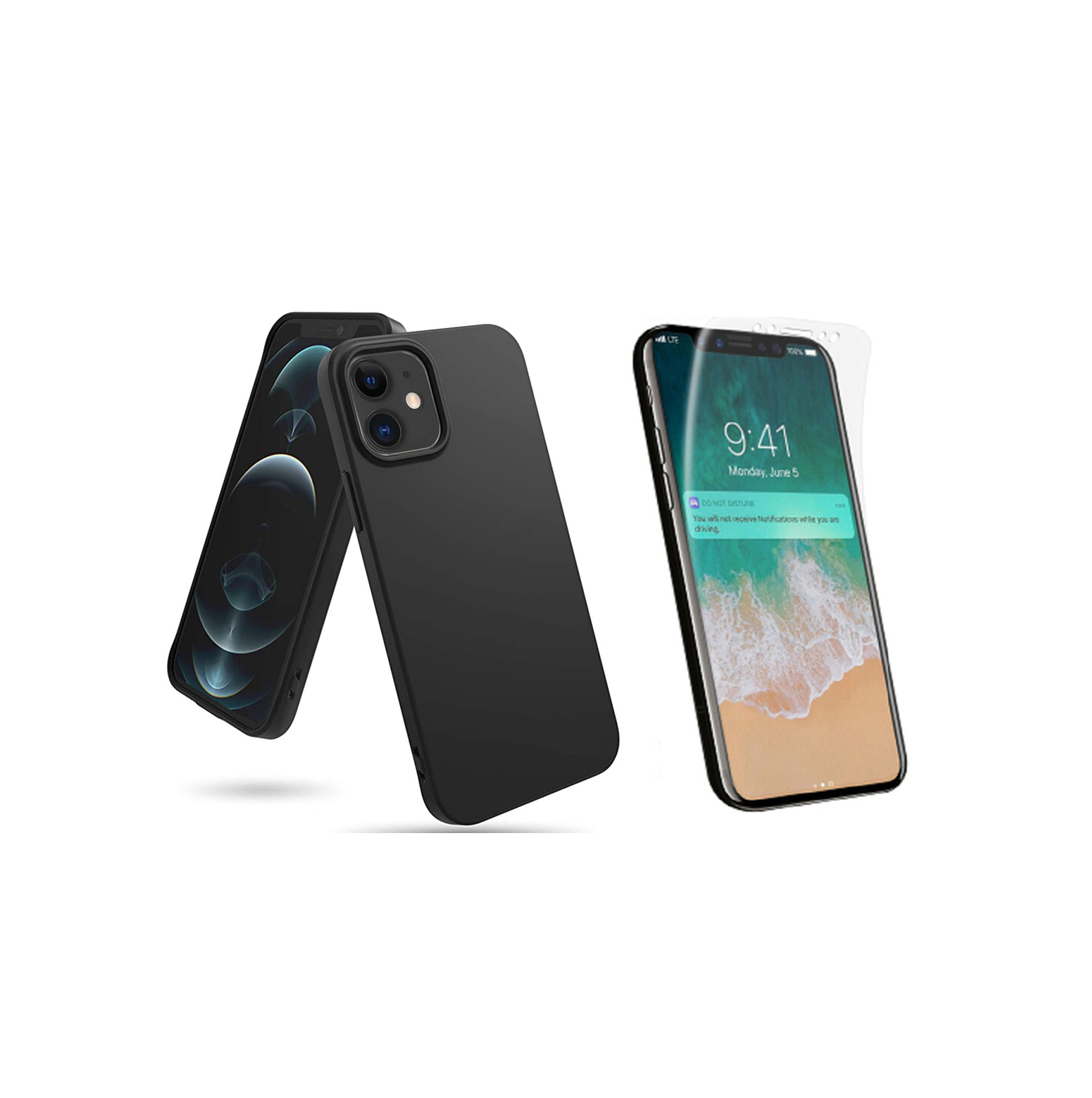 iPhone 12 - Mattbehandlat Silikonskal & Mjukt Skärmskydd