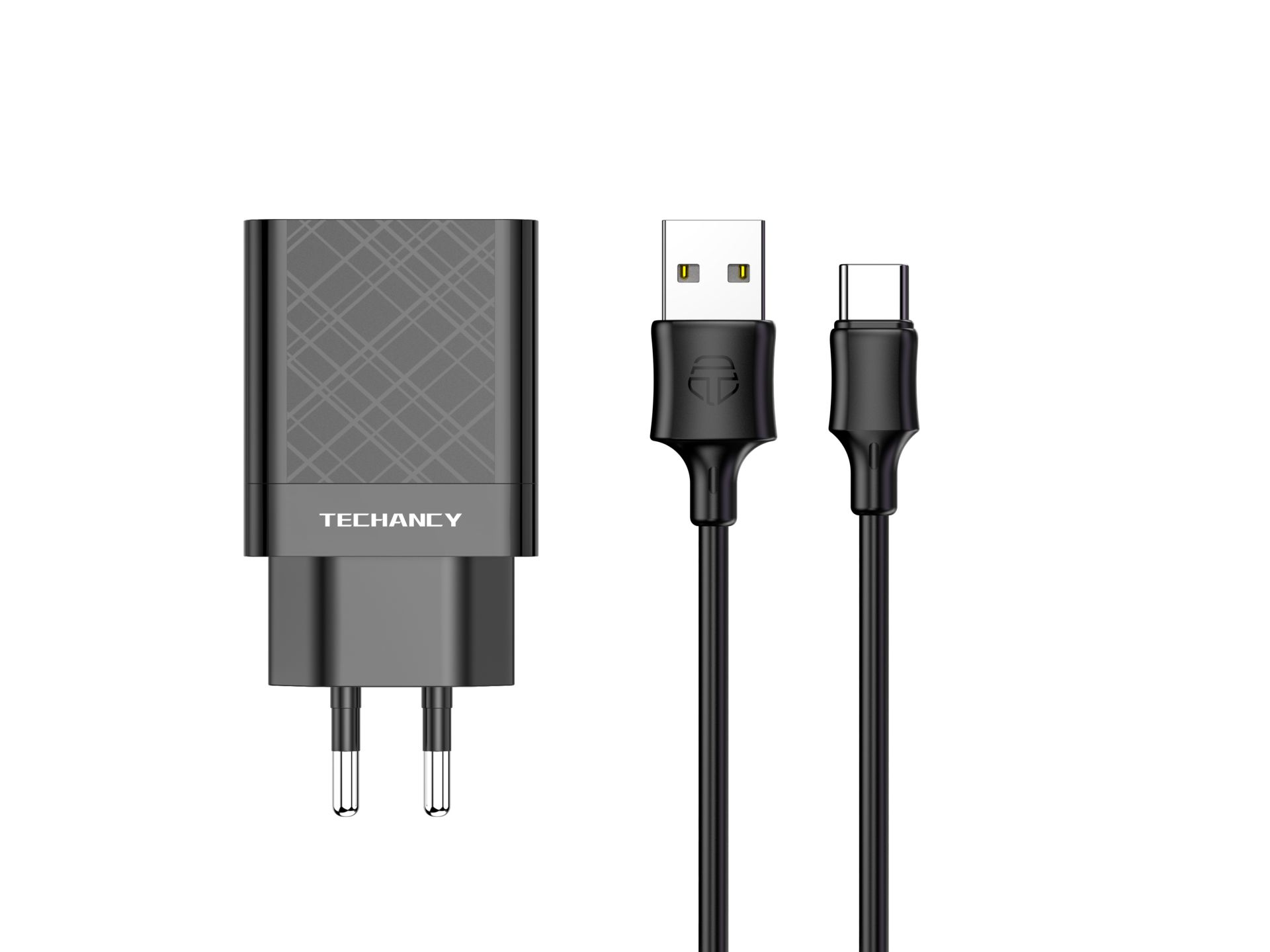 Snabbladdare/Svart USB Typ C/2.4A/1M/Dubbla Portar/Techancy