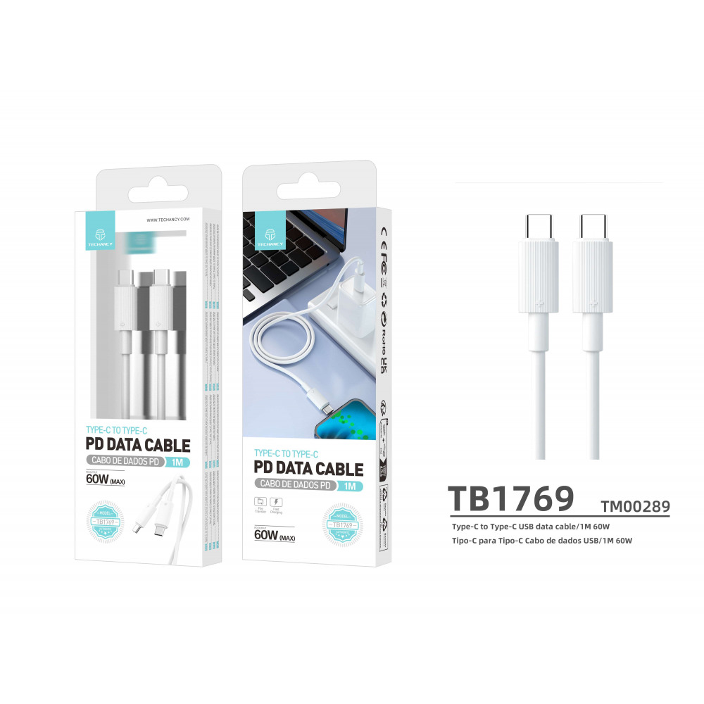 Typ-C till Typ-C USB-kabel - Vit 1M, 60W