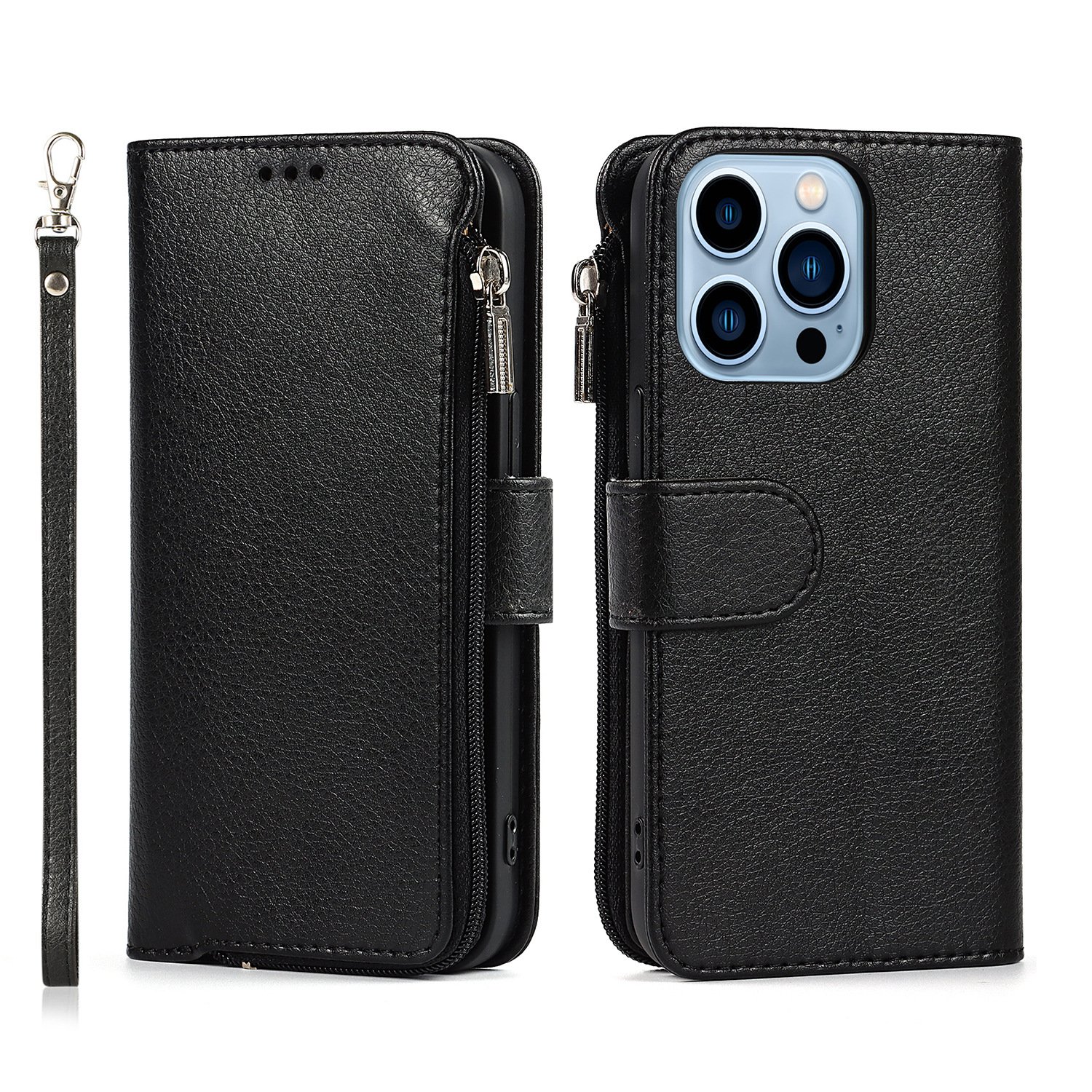 iPhone15ProMax - Fodral med Dragkedja, Flip-Fodral med Axelrem